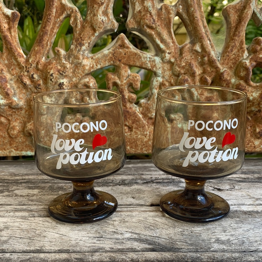 Vintage 70’s Smoky Glass Pocono Love Potion Glasses